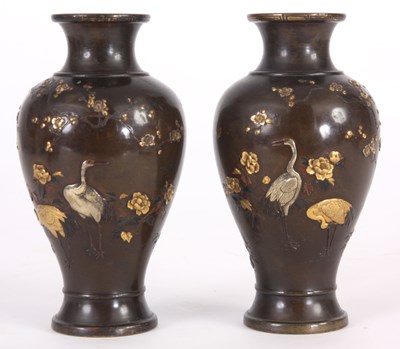 Lot 110 - A PAIR OF JAPANESE MEIJI PERIOD PATINATED...