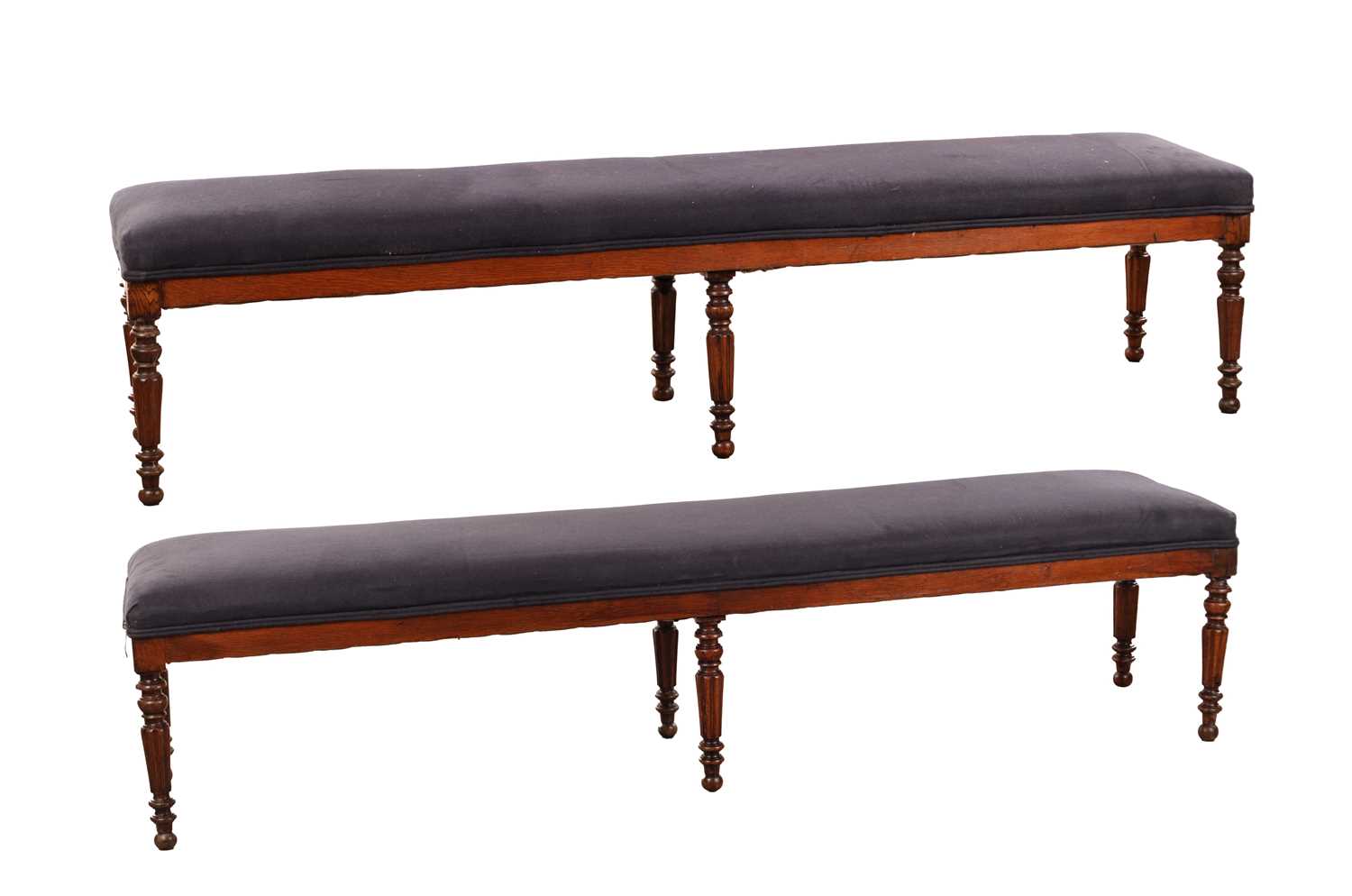 Lot 1325 - A PAIR OF 19TH CENTURY OAK LONG BENCHES IN THE MANNER OF GILLOWS