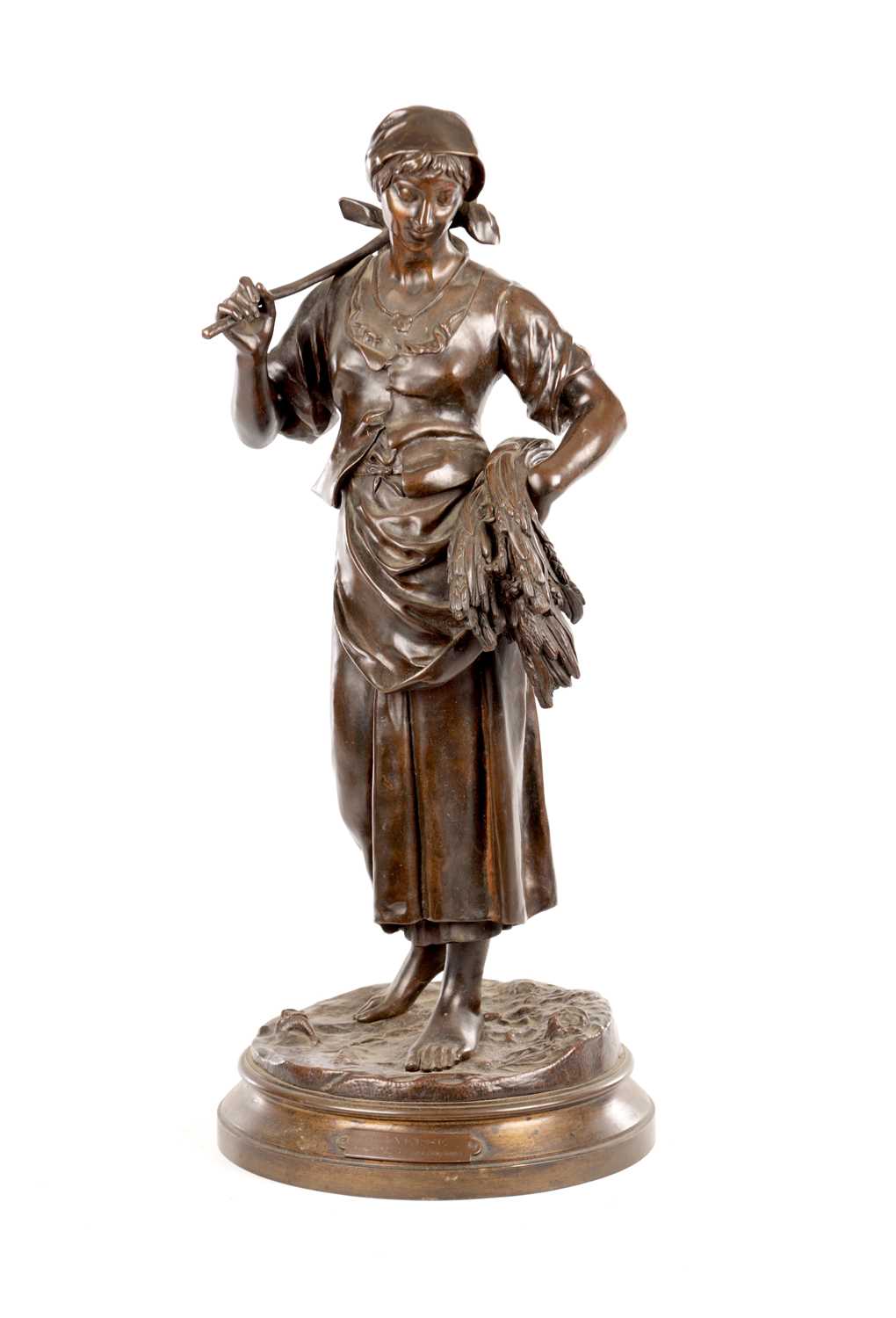 Lot 911 - EUGENE AIZELIN (1821-1902). A LATE 19TH CENTURY FIGURAL BRONZE SCULPTURE OF A LADY