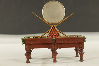 Lot 1478 - A RARE AND UNUSUAL LATE 19TH CENTURY NOVELTY MANTEL CLOCK FORMED AS A SNOOKER TABLE