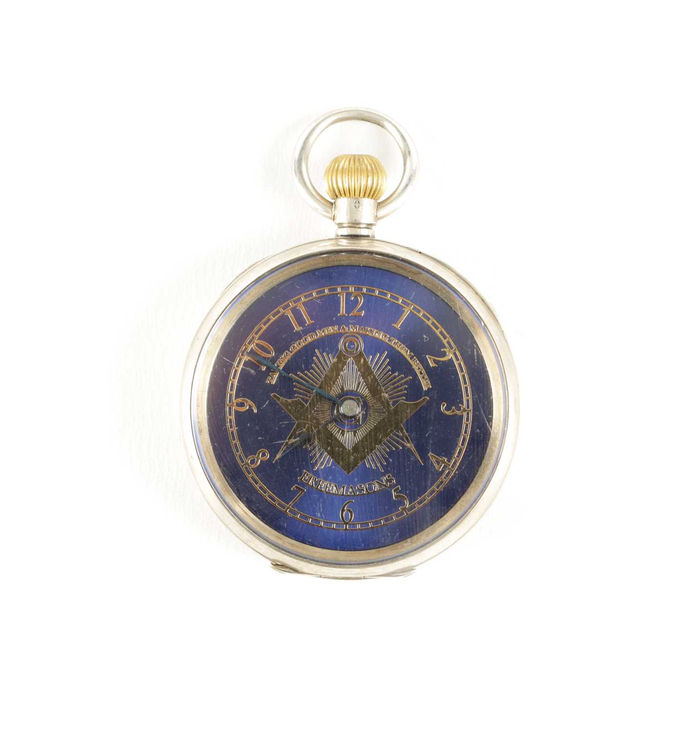 Lot 1397 - AN EARLY 20TH CENTURY SILVER OPEN FACE MASONIC POCKET WATCH