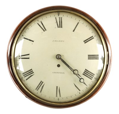 Lot 1527 - J. HARDY, ABERDEEN. A 19TH CENTURY MAHOGANY CONVEX DIAL FUSEE WALL CLOCK