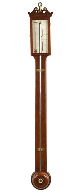 Lot 1347 - PETER COSSA, BIRMINGHAM. A GEORGE III MAHOGANY AND BOXWOOD SRUNG MERCURY STICK BAROMETER