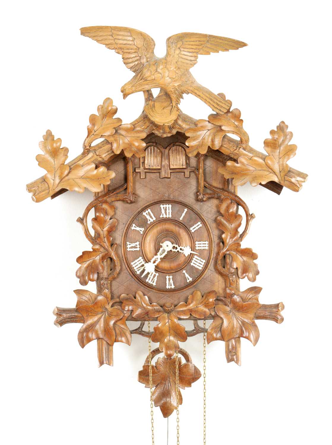 Lot 1322 - A LATE 19TH CENTURY GERMAN BLACK FOREST CARVED LINDEN WOOD THREE TRAIN CUCKOO QUAIL CLOCK