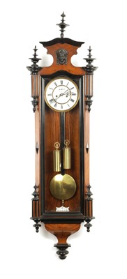 Lot 1330 - A LATE 19TH CENTURY VIENNA STYLE WEIGHT DRIVEN WALL CLOCK