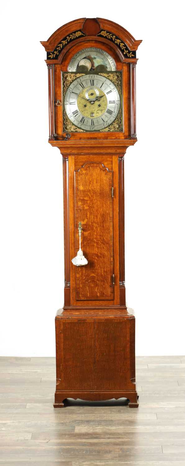 Lot 1532 - JOHN TAYLOR, MANCHESTER. AN UNUSUAL 18TH CENTURY OAK EIGHT-DAY WORLD TIME DIAL LONGCASE CLOCK