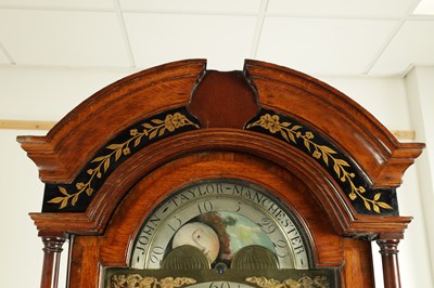 Lot 1532 - JOHN TAYLOR, MANCHESTER. AN UNUSUAL 18TH CENTURY OAK EIGHT-DAY WORLD TIME DIAL LONGCASE CLOCK