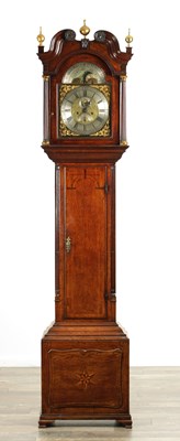 Lot 1460 - WARBURTON, WOLVERHAMPTON A GEORGE III EIGHT-DAY 12” BRASS MOON ROLLER INLAID OAK LONGCASE CLOCK