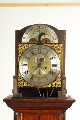 Lot 1460 - WARBURTON, WOLVERHAMPTON A GEORGE III EIGHT-DAY 12” BRASS MOON ROLLER INLAID OAK LONGCASE CLOCK