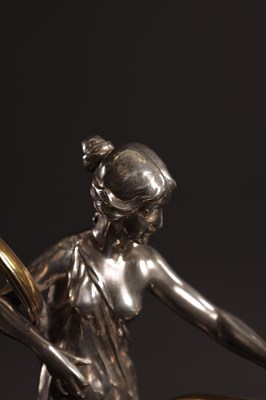 Lot 838 - A STYLISH PAIR OF WMF SILVERED METAL ART NOUVEAU CANDELABRA