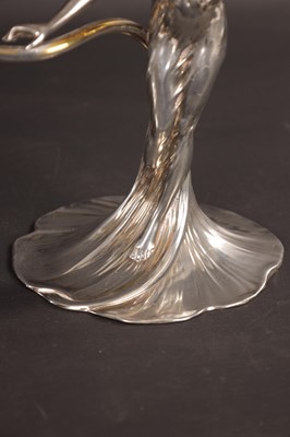 Lot 838 - A STYLISH PAIR OF WMF SILVERED METAL ART NOUVEAU CANDELABRA