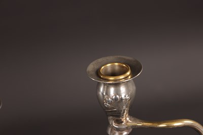 Lot 838 - A STYLISH PAIR OF WMF SILVERED METAL ART NOUVEAU CANDELABRA