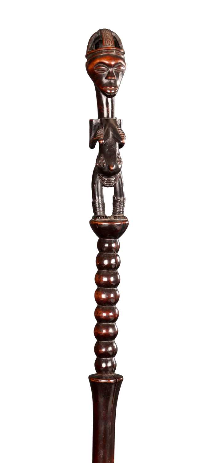 Lot 280 - A RARE AFRICAN LUBA-TABWA CARVED HARDWOOD DIGNITARY’S STAFF