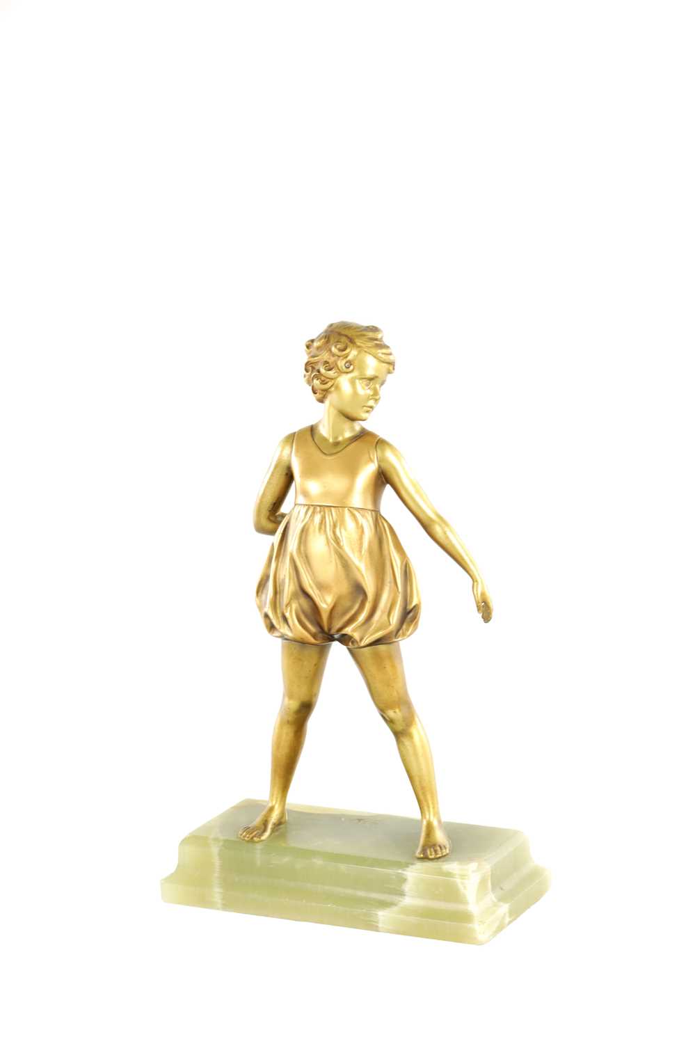 Lot 725 - FERDINAND PREISS AN ART DECO TWO TONE GILT BRONZE SCULPTURE OF A HOOP GIRL