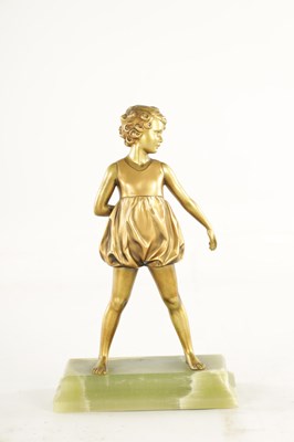 Lot 725 - FERDINAND PREISS AN ART DECO TWO TONE GILT BRONZE SCULPTURE OF A HOOP GIRL