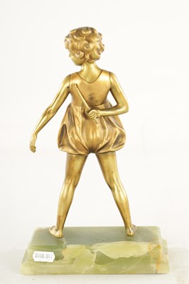 Lot 725 - FERDINAND PREISS AN ART DECO TWO TONE GILT BRONZE SCULPTURE OF A HOOP GIRL