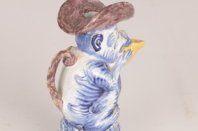 Lot 112 - A 19TH CENTURY DUTCH DELFT TOBY JUG MODELLED AS A MONKEY