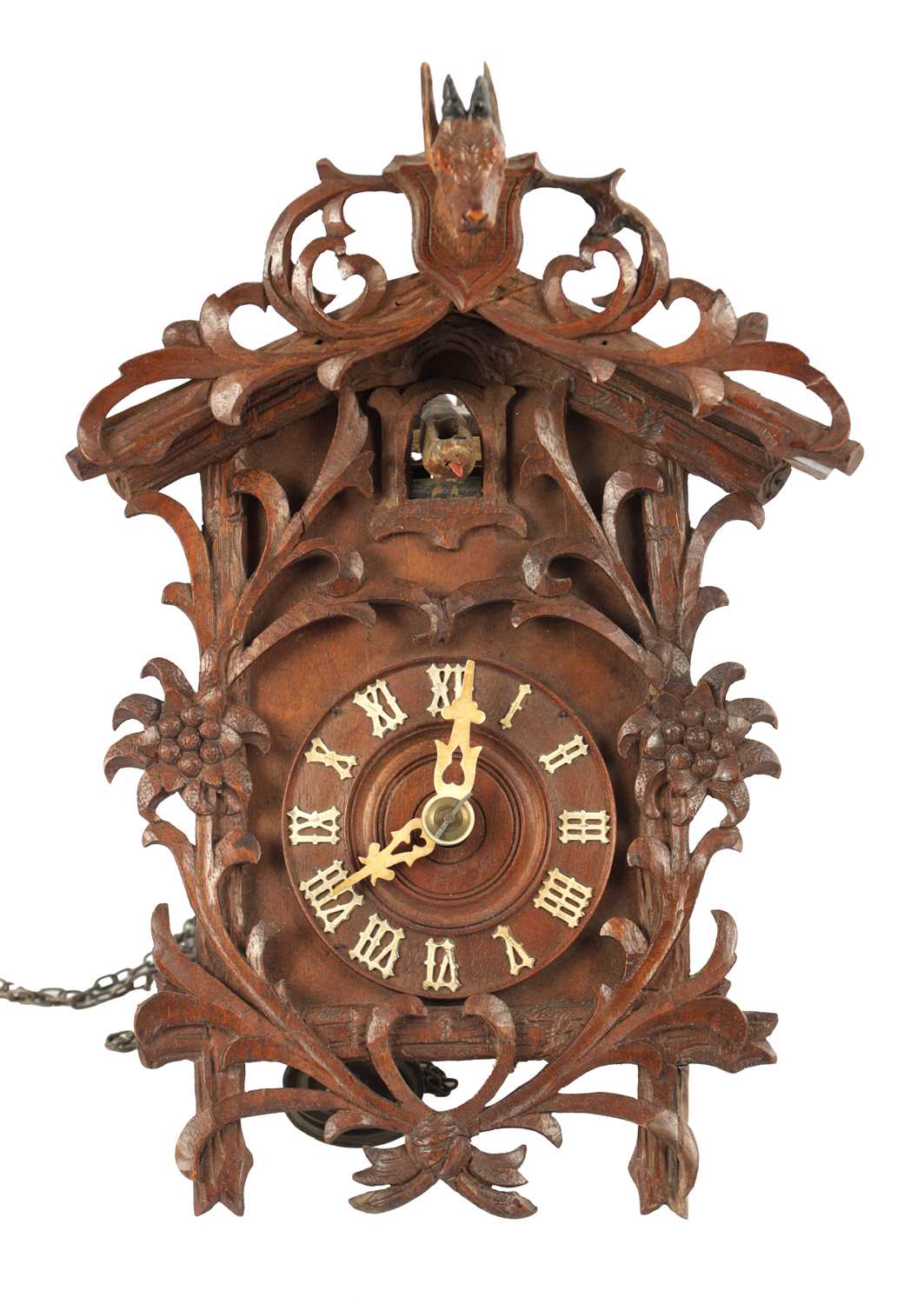 Lot 1582 - A RARE MINIATURE BLACK FOREST JOCLE CUCKOO CLOCK