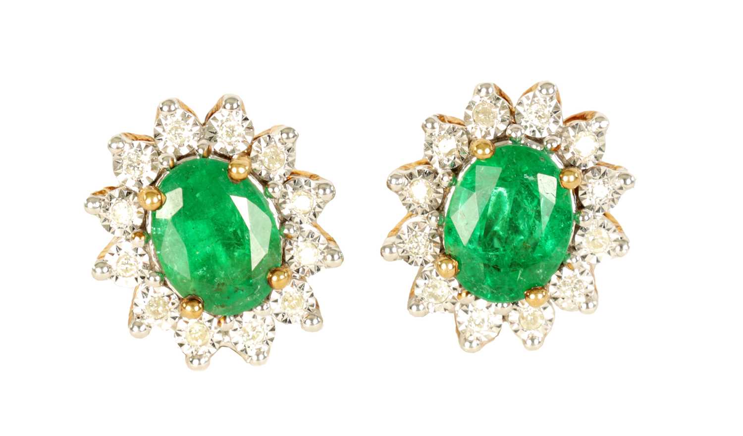 Lot 127 - A LARGE PAIR OF EMERALD AND DIAMOND EARRINGS