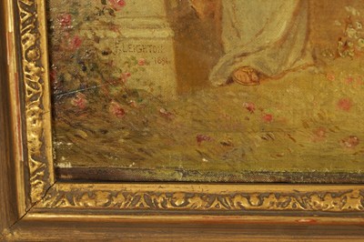 Lot 1068 - FREDERIC LORD LEIGHTON P.R.A. (British 1830-1896). A LATE 19TH CENTURY OIL ON CANVAS NEO-CLASSICAL FIGURAL LANDSCAPE