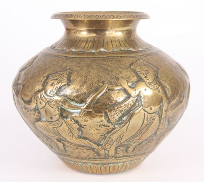 Lot 137 - A 19th CENTURY INDIAN BRASS LOTA with raised...