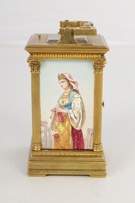 Lot 1504 - A LATE 19TH CENTURY FRENCH PORCELAIN PANELLED REPEATING CARRIAGE CLOCK