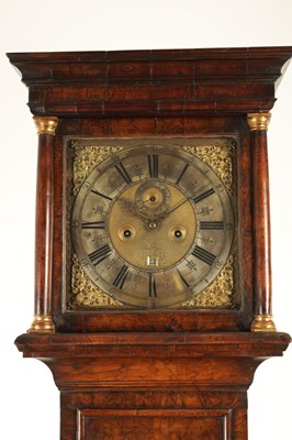 Lot 1611 - ISAC HANWELL, LONDON. AN EARLY 18TH CENTURY BURR WALNUT LONGCASE CLOCK