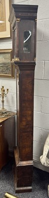 Lot 1611 - ISAC HANWELL, LONDON. AN EARLY 18TH CENTURY BURR WALNUT LONGCASE CLOCK
