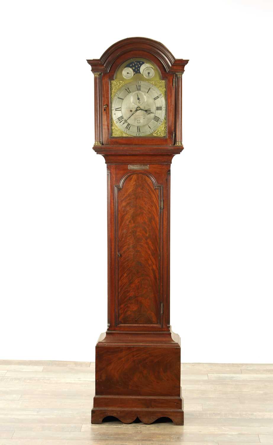 Lot 1461 - ARLANDER DOBSON, LONDON. A GEORGE III FIGURED MAHOGANY LONGCASE CLOCK
