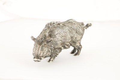 Lot 413 - AN EARLY 20TH CENTURY DUTCH SILVER MODEL OF A WILD BOAR