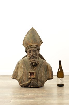Lot 1090 - AN 18TH CENTURY ITALIAN POLYCHROME CARVED SCULPTURE OF A BISHOP