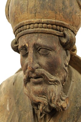 Lot 1090 - AN 18TH CENTURY ITALIAN POLYCHROME CARVED SCULPTURE OF A BISHOP