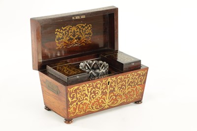 Lot 1145 - A REGENCY BRASS INLAID ROSEWOOD TEA CADDY