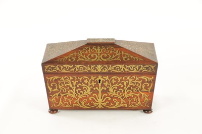 Lot 1145 - A REGENCY BRASS INLAID ROSEWOOD TEA CADDY