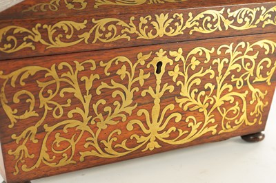 Lot 1145 - A REGENCY BRASS INLAID ROSEWOOD TEA CADDY