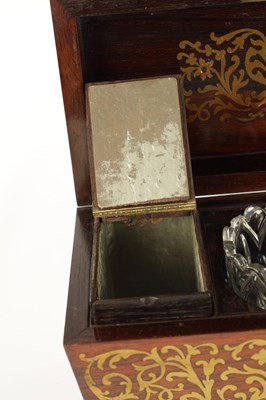 Lot 1145 - A REGENCY BRASS INLAID ROSEWOOD TEA CADDY