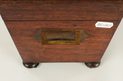 Lot 1145 - A REGENCY BRASS INLAID ROSEWOOD TEA CADDY