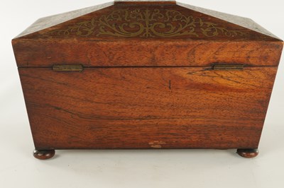 Lot 1145 - A REGENCY BRASS INLAID ROSEWOOD TEA CADDY