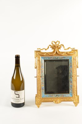 Lot 737 - A 19TH CENTURY FRENCH ORMOLU AND CHAMPLEVE ENAMEL DRESSING TABLE MIRROR