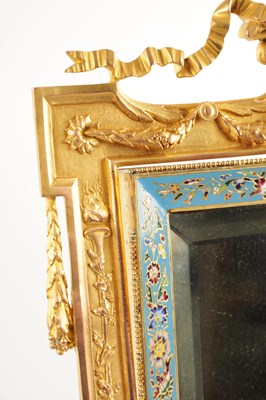Lot 737 - A 19TH CENTURY FRENCH ORMOLU AND CHAMPLEVE ENAMEL DRESSING TABLE MIRROR