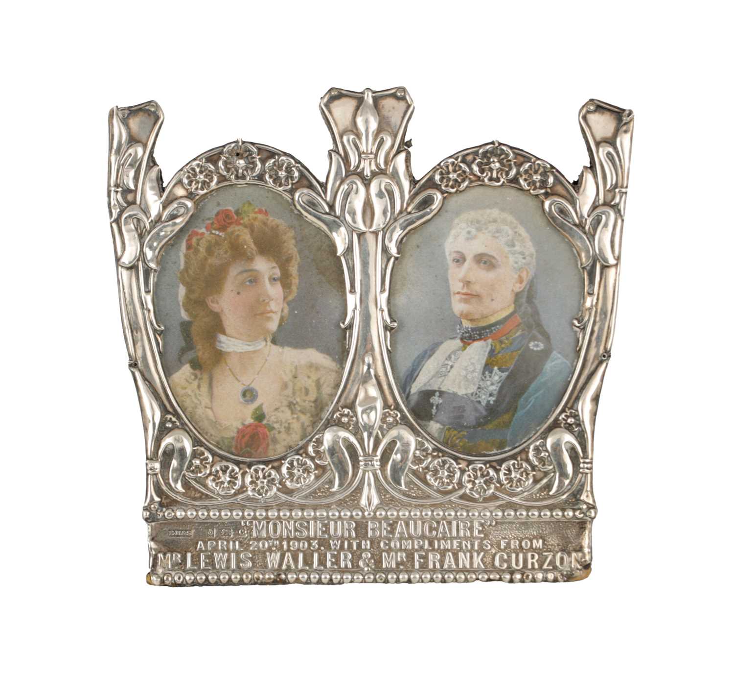 Lot 360 - AN EDWARDIAN SILVER PRESENTATION DOUBLE PHOTO FRAME