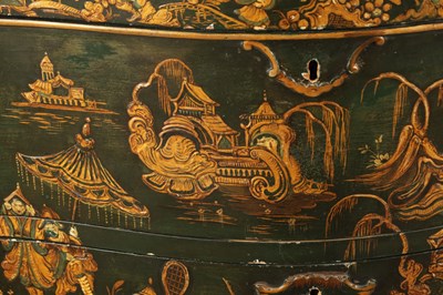 Lot 1239 - A 19TH CENTURY ITALIAN CHINOISERIE LACQUERED SERPENTINE SHAPED COMMODE