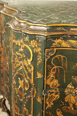 Lot 1239 - A 19TH CENTURY ITALIAN CHINOISERIE LACQUERED SERPENTINE SHAPED COMMODE