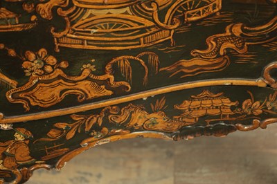 Lot 1239 - A 19TH CENTURY ITALIAN CHINOISERIE LACQUERED SERPENTINE SHAPED COMMODE