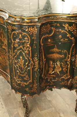 Lot 1239 - A 19TH CENTURY ITALIAN CHINOISERIE LACQUERED SERPENTINE SHAPED COMMODE