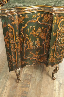 Lot 1239 - A 19TH CENTURY ITALIAN CHINOISERIE LACQUERED SERPENTINE SHAPED COMMODE