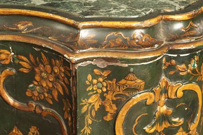 Lot 1239 - A 19TH CENTURY ITALIAN CHINOISERIE LACQUERED SERPENTINE SHAPED COMMODE