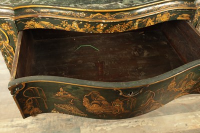 Lot 1239 - A 19TH CENTURY ITALIAN CHINOISERIE LACQUERED SERPENTINE SHAPED COMMODE