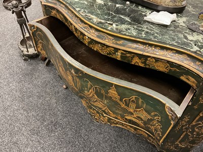 Lot 1239 - A 19TH CENTURY ITALIAN CHINOISERIE LACQUERED SERPENTINE SHAPED COMMODE