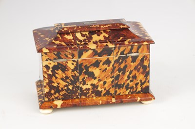 Lot 1113 - A 19TH CENTURY INVERTED DOUBLE BOW-SIDED TORTOISESHELL TEA CADDY